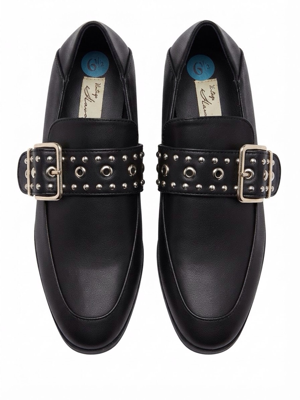 Vintage Havana Black Studded Buckle Convertible Loafers Sz 6.5 NWT